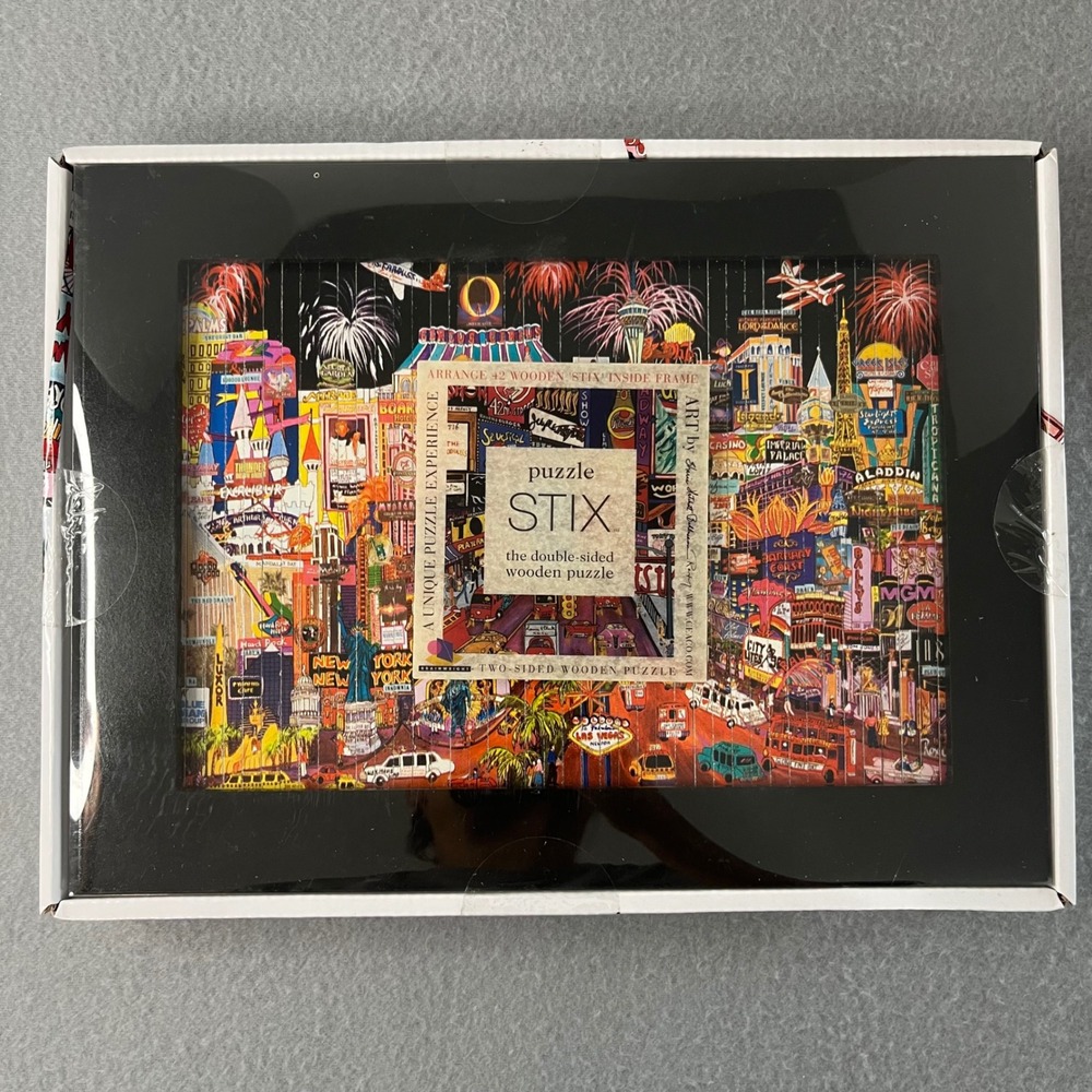 Brainwright Puzzle STIX Double‎ Sided Wooden Puzzle Las Vegas NYC Art 8401-3 NEW